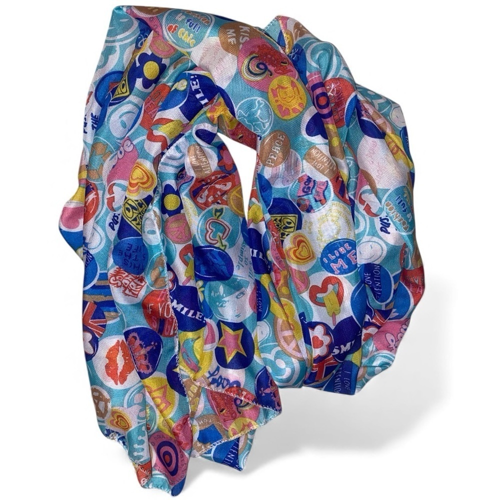 POP ART Fashion Scarf- Lite Blue Background Pop Art Sayings & Graphics
66”x 28” - Picture 4 of 7